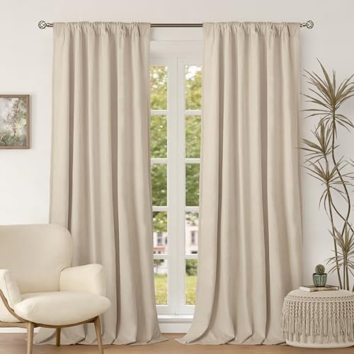 BGment Cream Beige Velvet Curtains 108 Inch for Bedroom, Thick Thermal