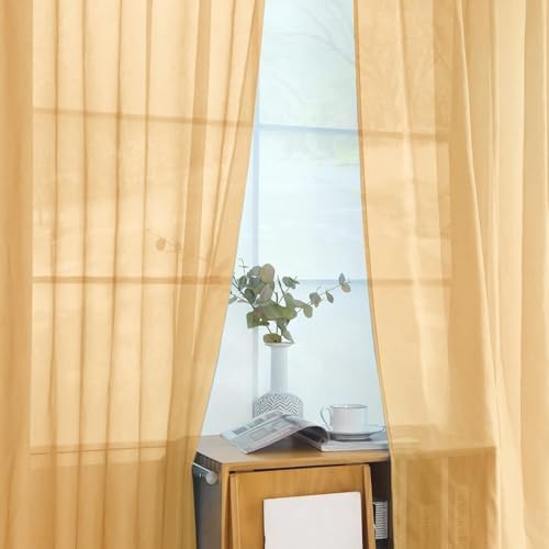 youleyar Solid Sheer Rod Pocket Curtain Voile Draperies 2 Panels White