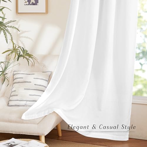 NICETOWN White Semi Sheer Curtains 96 inches Long, Rod Pocket & Back