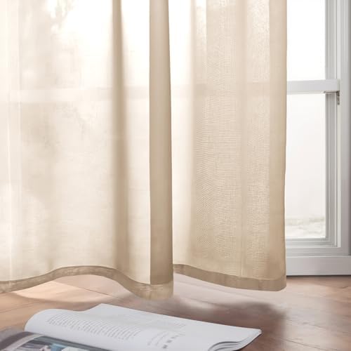 MIULEE Solid Color Sheer Curtains 96 Inches Long 2 Panels Set