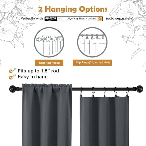 Aiyufeng Grey Blackout Curtains for Bedroom 96 Inches Long 2 Panels