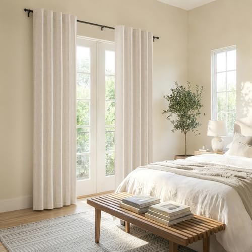 MIULEE Thick Linen Curtains, 42Wx96L, Cream Ivory Semi Sheer Linen