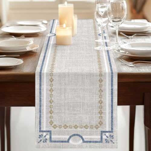 Ivory White Farmhouse Table Runner 72 inches Long Linen Texture
