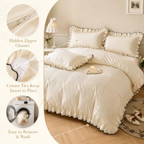 Ruffle Duvet Cover Set King, 4 Piece Luxury 100% Cotton Farmhouse