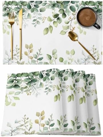 Placemats Set of 8, Eucalyptus Woven Placemat, Linen Place Mats for