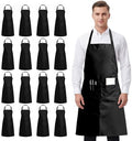 16 Pack Black Bib Apron, Waterd Resistant Unisex Aprons Bulk with 2