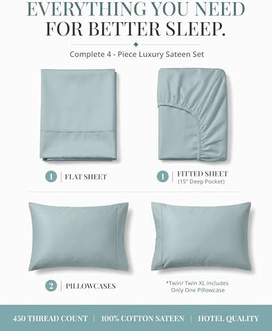450TC 100% Cotton Split King Bed Sheets - Soft Sateen Weave, French