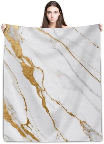 Marble Throw Blanket, White Gold Crack Vintage Flannel Blanket 30"x40"