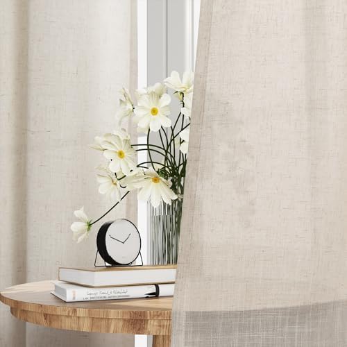 Guken Light Beige 192 Inch Linen Extra Long Curtains for High Living