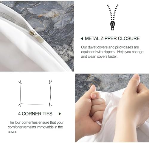 Abstract Marble Duvet Cover King Size, Realistic Marble Look Bedding