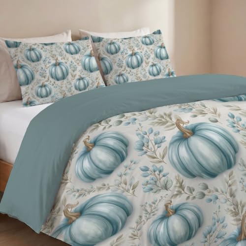 Blue Gray Rural Halloween Plants Duvet Cover Set For Women Girls 3 Pcs