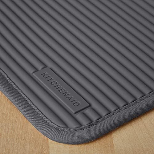 KitchenAid Ribbed Soft Silicone Oven Mitt Set, 7"x13", Grey 2 Count &