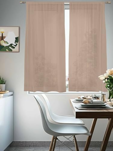 Beige Solid Color Sheer Curtains 72 Inch Length 2 Panels, Aesthetics