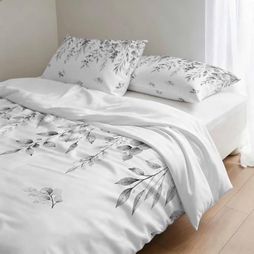 3 Pieces Duvet Cover Country Gray Eucalyptus Leaf Luxury Soft