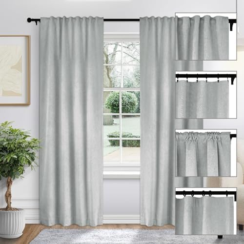Fcosie 100% Blackout Chenille Curtains 63 Inch Length, Thermal