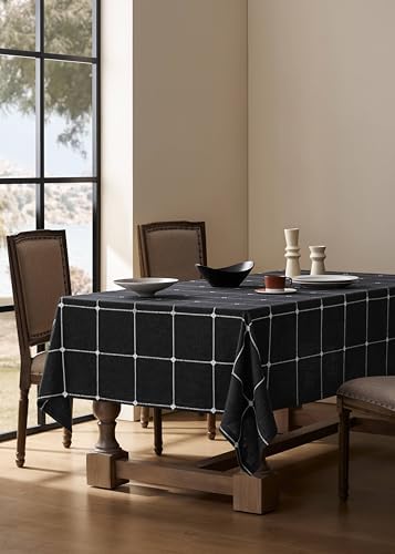 ZeeMart Grid Embroidered Square Hemmed Tablecloths 60x60in, Charcoal