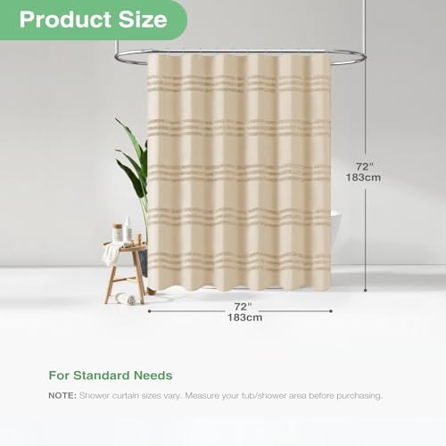 Dynamene Farmhouse Shower Curtain Chenille Striped Fabric 72"x72"