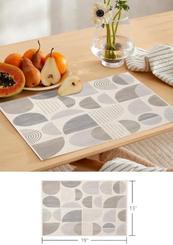 Textured Bohemian Shapes Table Runner and Placemats Set of 4 Soft Gray