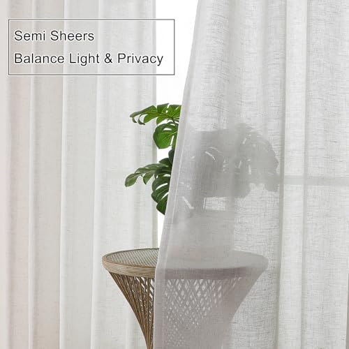 Ivory Linen Sheer Curtains Drapes 96 Inch Long Light Filtering Pinch