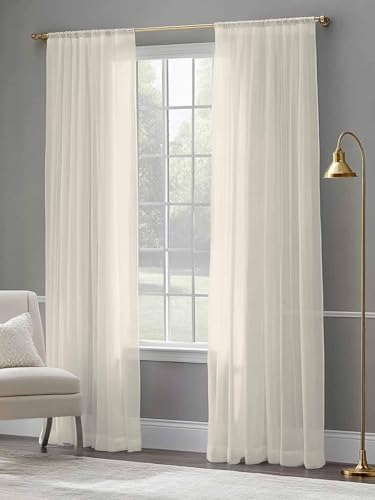 Sheer Curtain 2 Panels Cream Chiffon Semi Sheer Window Curtains Solid