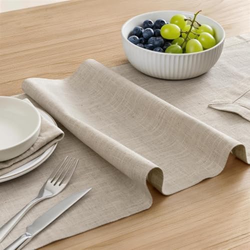 100% Natural Cotton Linen Table Runner, 14x90in Natural Linen