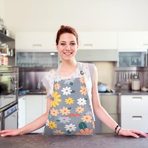 Reusable Cotton Linen Kitchen Apron 2pcs Set with Adjustable Belt and
