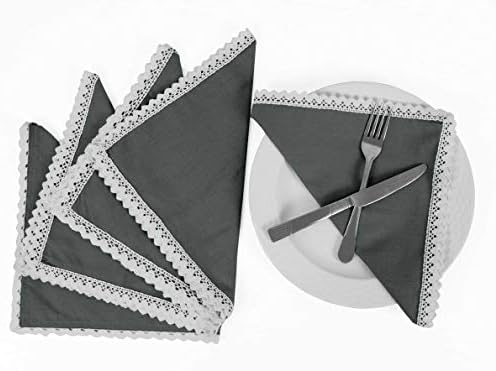Gray Solid Home Decor Everyday Washable Lace Placemats with Napkins