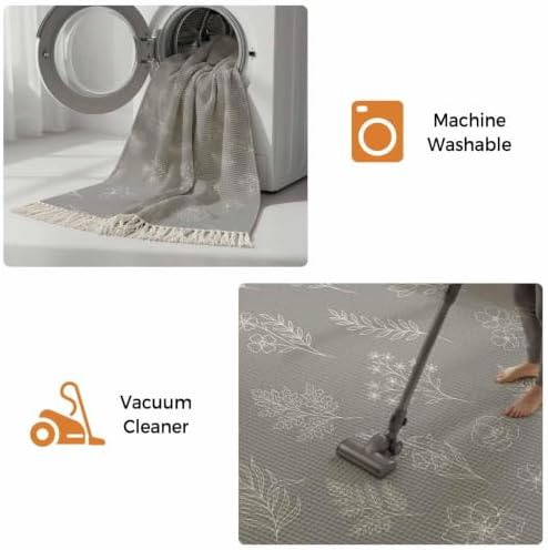 Grey Botanical Hallway Runner Rug 2'x5', Farmhouse Summer Floral