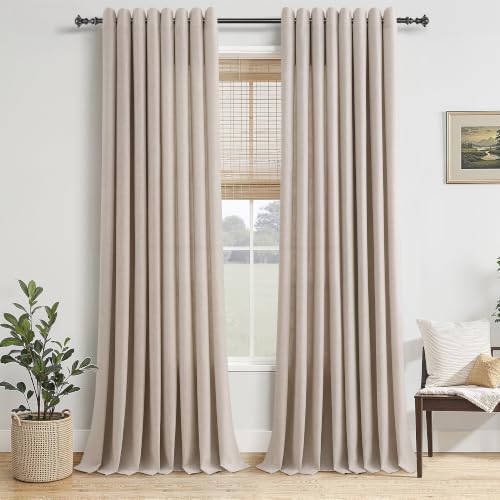 Jowels Oatmeal Linen Grommet Curtains 84 Inch Long 2 Panels for Living