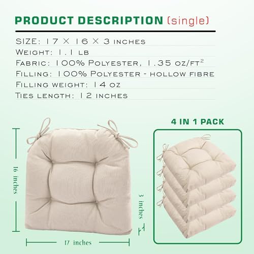 SQUARE MOON Chair Cushions for Dining Chairs, 3 Inch Thick Comfortable