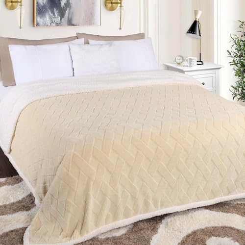 Reversible Soft Plush Cozy Jacquard Sherpa Fleece Throw Blanket King