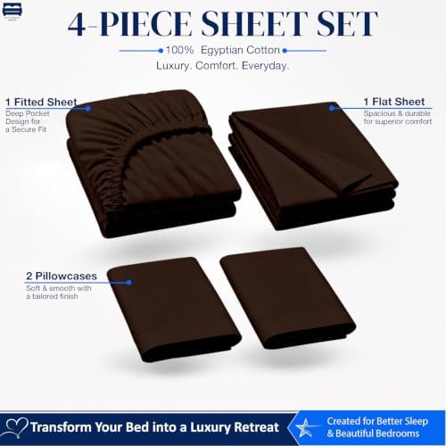 Cottingon King Sheet Set - 400TC 100% Cotton, Chocolate, 16" Deep