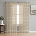 T&H XHome Minimalist Sheer Curtains 108 Inch Long 2 Panels Grid Lines