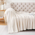 Cream White Throw Blanket for Couch Sofa 50x70 inches Striped Design