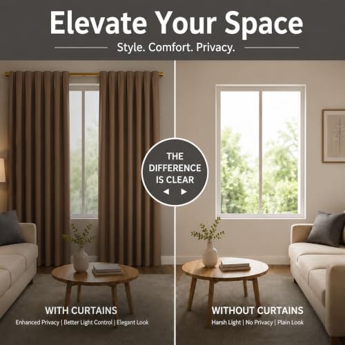 AMAY Back Tab Blackout Curtain Panel, 52" W x 120" L, Coffee, 1 Drape