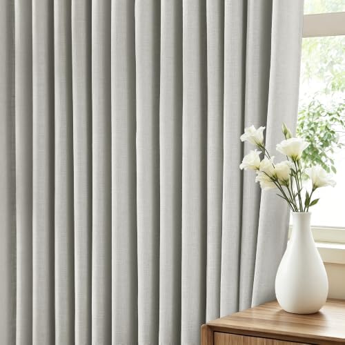 Grey Pinch Pleated Linen Curtains 108 inch Length 2 Panels for Living