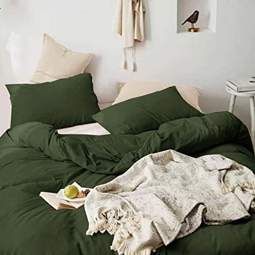ETDIFFE Dark Olive Green California King Set Duvet Cover, 3pc, 96x104