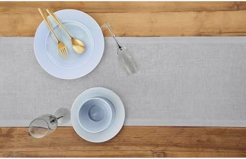 Solino Home 100% Pure Linen Table Runner Grey Long, Fete 14 x 108 in