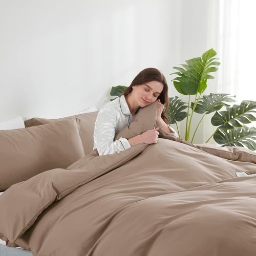 Hearth & Harbor Khaki Duvet Cover King Size, 3 Piece Bedding Set
