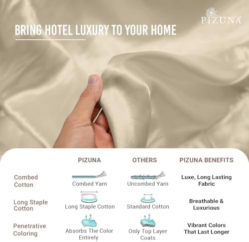 Pizuna 100% Cotton Sheets Set Twin 400 Thread Count Beige