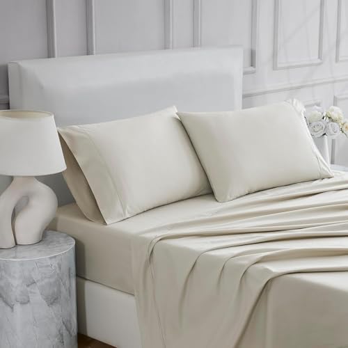 Linen Closet 4 Pcs 100% Cotton King Size Sheets Set, Tan, 400 Thread