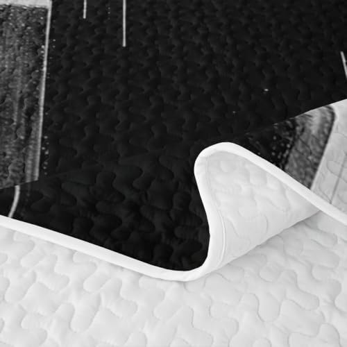Feelyou Abstarct 3 Piece Quilt Set King Black Gray Bedding Set