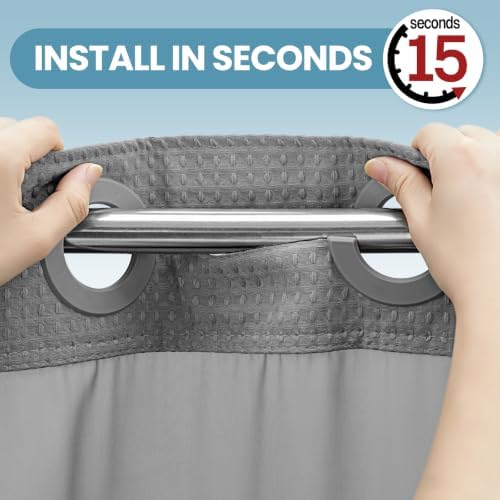 256GSM Heavyweight Ringless Waffle Shower Curtain with Liner, 71x74