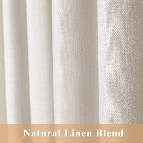 LUSTROWIN Ivory White Natural Linen Curtains 120 Inches Long - Light