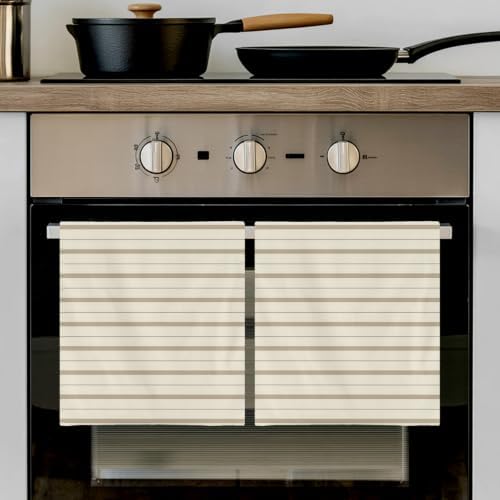 Beige Brown Striped Kitchen Towels Set of 3, Absorbent Dish Towels for