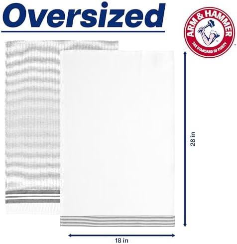 ARM & HAMMER Pure Cotton Kitchen Towel Set, Waffle Weave, 4 Pack, 100%