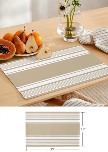 Farmhouse Beige Striped Table Runner and Placemats for Dining