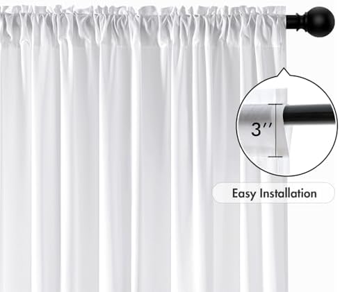 MIULEE White Privacy Sheer Curtains 2 Panels 42W x 96L