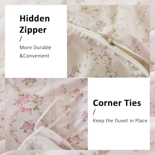 Duvet Cover Queen Size - 100% Cotton Reversible Floral Duvet Cover Set