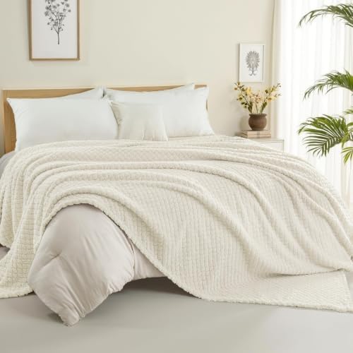 Exclusivo Mezcla Soft Fleece King Size Blanket for Bed, Ivory